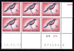 South Africa - 1972-74 Definitive 3c Shrike Control Block (18.01.74) (**) # SG 316a - Hojas Bloque