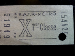 TICKET - RATP _ METRO _ 1ère CLASSE - Non Classés