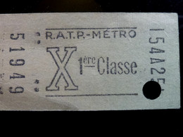 TICKET - RATP _ METRO _ 1ère CLASSE - Zonder Classificatie