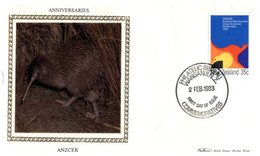 (Z 9 A) Benham SILK FDC Cover - New Zealand - Anniversary - Kiwi Bird - ANZCER - Storia Postale