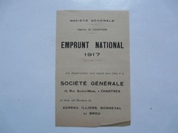 VIEUX PAPIERS - SOUSCRIPTION : EMPRUNT NATIONAL 1917 - SOCIETE GENERALE - Agence De CHARTRES 15 Rue Sainte Même - Unclassified