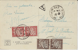 1941- C P D'Alger En F M  D'HUSSEIN-DEY  TAXEE 80 C   ( Refus De Franchise ) - Covers & Documents