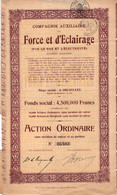 Action Ordinaire  Au Porteur - Compagnie Auxiliaire De Force Et Eclairage Par Le Gaz Et Electricité - Bruxelles - 1934. - Electricity & Gas