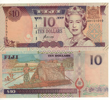 FIJI   10 Dollars P98b    (ND  1996 )   Queen Elizabeth II On Front -  Boat With Thatched Shelter On Back   UNC - Fiji