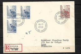 Suède Traitement De L'acier FDC Lettre Recommandée Stockholm Le 18/07/1958 Pour Lyon Le 19/07 Les N° 432;433 Et 432a  TB - Briefe U. Dokumente