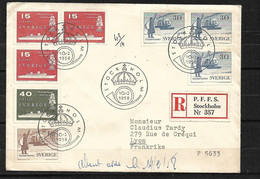 Suède Poste Maritime FDC Lettre Recommandée Stockholm Le 10/02/1958 Pour Lyon Le 14/02 N°427;428;427a;PA 8;9 Et 8a TB - Cartas & Documentos