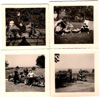 4 Petites Photos Originales Motocyclisme, Motos & Pilotes Motards En Virée & Camping Sauvage En 1957 - Nerkar, Stuttgard - Cyclisme