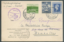 C.P. De 's Gravenhague 3-11-1947 Vers Bruxelles Avec Sc Violet PER SPECIALE VLUCHT HEFSCHROEFVLIEGTUIG 's GRAVENHAGUE BR - Poste Aérienne