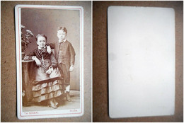 PHOTO CDV FRERE ET SOEUR ENFANTS ROBE  MODE Cabinet SCHAHL A DIJON - Old (before 1900)