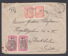 1915. MADAGASCAR Et DEP.  Pair 20 C + Pair Red Cross 5 C On 10 C On R-cover To Sweden... () - JF368921 - Briefe U. Dokumente