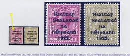 Ireland 1922 Thom Rialtas Black Ovpt On 6d 1s, Each With Variety "R Over Se" Fresh Mint Hinged. - Nuovi