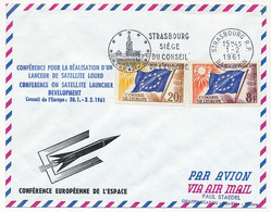 FRANCE - Env Affr Drapeaux - OMEC Strasbourg R.P. 1/2/1961 - Conférence Européenne De L'Espace - Storia Postale