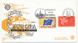 FRANCE - Env Affr 20F Drapeau + 0,25 Europa - OMEC Strasbourg RP Siège Du Conseil De L'Europe 16/9/1961 (premier Jour) - Storia Postale