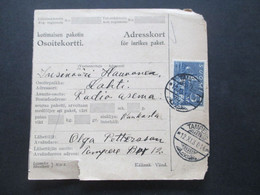 Finnland 1930 Paketkarte Adrsskort Tampere Radio Asema - Lahti - Covers & Documents