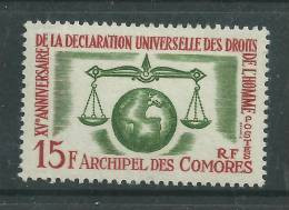 Comores N° 28 X 15ème Anniversaire De La Déclaration Universelle Des Dts De L'Homme Trace De Charnière Sinon TB - Otros & Sin Clasificación