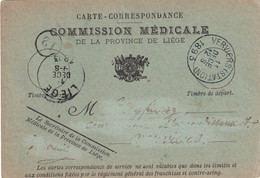 BELGIQUE 1893 CARTE CORRESPONDANCE DE VERVIERS - Franchise