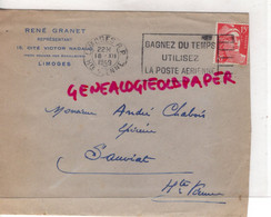 87- LIMOGES- ENVELOPPE RENE GRANET -16 CITE VICTOR NADAUD- SQUARE EMAILLEURS-1949-ANDRE CHABOIS EPICIER SAUVIAT - Petits Métiers