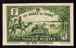 TUNISIE - N° 153** - GABES AU TCHAD - 5 F NON DENTELE JAUNE-VERT AU LIEU DE BRUN - TRAVERSEE DU SAHARA . - Unused Stamps