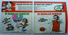 RARES AUTOCOLLANTS PUBLICITAIRES GASTON LAGAFFE IK BESPAAR ENERGIE 70's J'ECONOMISE L'ENERGIE En Flamand - Zelfklevers