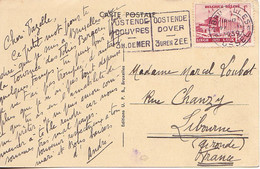 CPA  BRUXELLES  FLAMME  OSTENDE  DOUVRES  3 H DE MER  CACHET POSTAL 1939 - Flammes