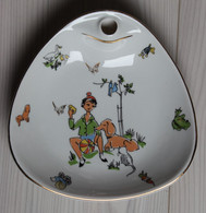 Belle Assiette Ancienne à Bouillie Pour Enfants En Porcelaine De Limoges Signée R. Leclair Années 50 Chien Enfant - Assiettes