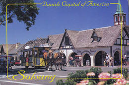 United States PPC Solvang Danish Capital Of America Horse Carriage Pferd Cheval 1996 AIR MAIL Label HØJBJERG Denmark - Santa Barbara