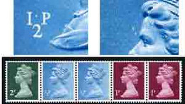 Great Britain 1971 Machin Multi-value Coil (2p,1/2p,1/2p,1p,1p) With Constant Variety 'white Spot Between 1 And P On Fir - Sheets, Plate Blocks & Multiples