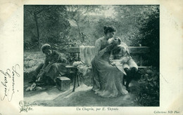 Fantaisie Un Chagrin Mère Et Enfants  Colombe Animal Carte Précurseur Animée  Tableau Par : E Defonte - Autres & Non Classés