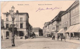 GRABOW Mecklenburg Markt Und Marktstraße Cafe & Conditorei Ausschank Bier + Wein Bahnpoststempel ZUG 2 5.12.1908 - Ludwigslust