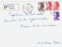 St JULIEN Le FAUCON GA Guichet Annexe Calvados Lettre Recommandée Liberté 2,10F 40c 10FOb 1985 Yv 2183 2319 2276 - Handstempel