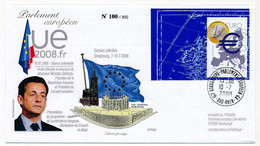 FRANCE - Env Affr 0,55 EURO - Obl Strasbourg P. Européen GA - 10/7/2008 - Visite Officielle N.Sarkosy - Briefe U. Dokumente