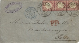 Enveloppe Affr. 3 Gr. Oblit. REMSCHEID Pour Paris - Entrée Bleue ALLEMAGNE / ERQ. PARIS - Entry Postmarks
