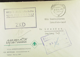 Fern-Brief Mit ZKD-Kastenst. "VEB Lederhandschuhe 128 BERNAU" Vom 21.12.66 Nach GHG Textilwaren Dresden-Land Mit EingSt - Brieven En Documenten