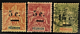 RÉUNION 1901 - Canceled - YT 52, 53, 55 - Nuovi