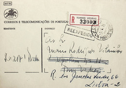 1975 Portugal Carta Reexpedida De Torres Vedras C/ Etiqueta De Registo - Postembleem & Poststempel