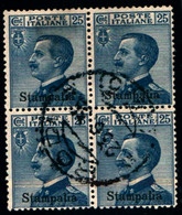 26228) ITALIA-EGEO- 25C.MICHETTI SOPRASTAMPATO  STAMPALIA- IN QUARTINA USATA - Egeo (Stampalia)