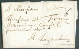 LAC De MALINES (griffe Manuscrite DeMal) Du 9 Janvier 1734 Vers L'avocat Du Conseil Provincial De Luxembourg), Port '6' - 1714-1794 (Paesi Bassi Austriaci)