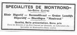 PUB 1934 Spécialités De MONTROND LES BAINS 42 Loire - Reclame
