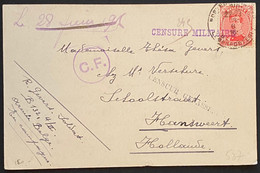 Belgique Carte POSTES MILITAIRES BELGIQUE Obl N°138 Du 18 Juin 1916 Pour La Hollande + 3 Censures !!  RRR - Armada Belga