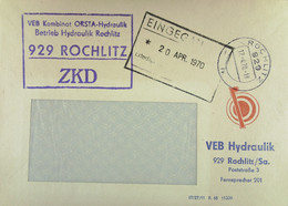 Fern-Brief Mit ZKD-Kastenstempel "VEB Kombinat OSTRA-Hydraulik Betrieb Hydraulik 929 ROCHLITZ" Vom 17.4.70 Nach Dresden - Covers & Documents