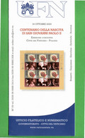 Vaticano - 2020 - Bollettino. Ufficiale. CENTENARIO NASCITA Di San GIOVANNI PAOLOII  16/10/2020. - Storia Postale