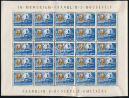 ** 1947 Roosevelt 30f 25-ös Teljes ív (22.500) (ívszéli Ráncok / Creases On Margin) - Altri & Non Classificati