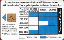 Benin - PTT (Chip) - Telephone Tariffs 1, Gem1A Symmetric Black, Exp.11.1994, 50Units, 100.000ex, Used - Benin