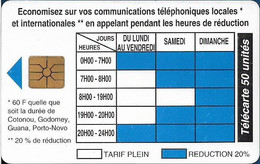 Benin - PTT (Chip) - Telephone Tariffs 1, Gem1A Symmetric Black, Exp.09.1996, 50Units, 40.000ex, Used - Benin