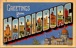 Pennsylvania Harrisburg Greetings Large Letter Linen 1943 Curteich - Harrisburg