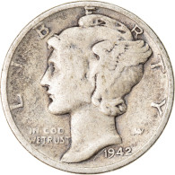 Monnaie, États-Unis, Mercury Dime, Dime, 1942, U.S. Mint, Philadelphie, TB+ - 1916-1945: Mercury (Mercure)