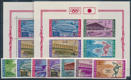 ** 1964 Nyári Olimpia, Tokió Sor + Blokkpár, Summer Olympics, Tokyo Set + Blockpair Mi 19 A-25 A + Mi 1 A + B - Andere & Zonder Classificatie