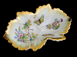 Herendi Porcelán Viktória Mintás Leveles Tálka, Kézzel Festett, Jelzett, Kis Kopásnyomokkal, Kissé Piszkos, 14,5×8 Cm - Otros & Sin Clasificación