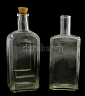 Üveg Palackok, 2 Db, Az Egyik Fa Dugóval, Kopottak, Az Egyiken Karcolások, M: 28 és 27 Cm - Glass & Crystal