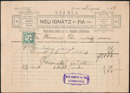 1895 A Körmendi Neu Ignátz és Fia Szövet és Rövidáru Cég (az Izraelita Templom átellenében) Okmánybélyeges Kitöltött, Pe - Otros & Sin Clasificación